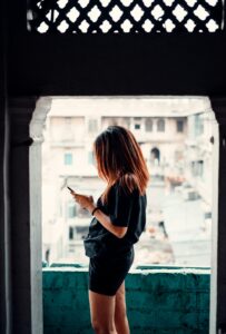 Reading a digital book for mental wellness.